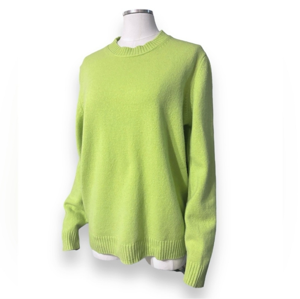 MASSIMO DUTTI Wool Cashmere Crew Neck Sweater Neon Yellow/Green